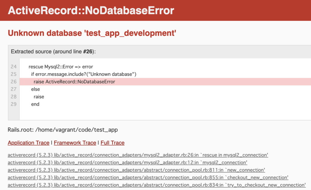 ActiveRecord::NoDatabaseError
Unknown database 'test_app_development'