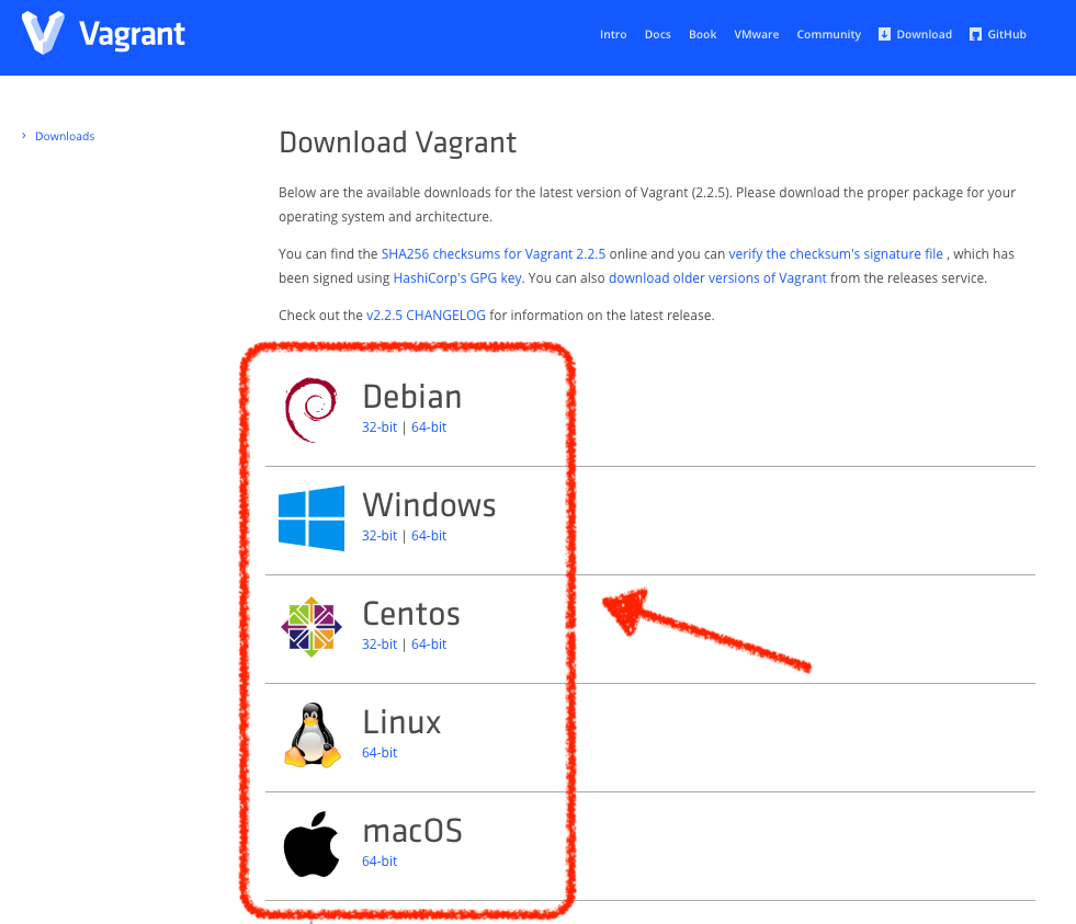 Download Vagrantから、自分の使用しているOSを選択